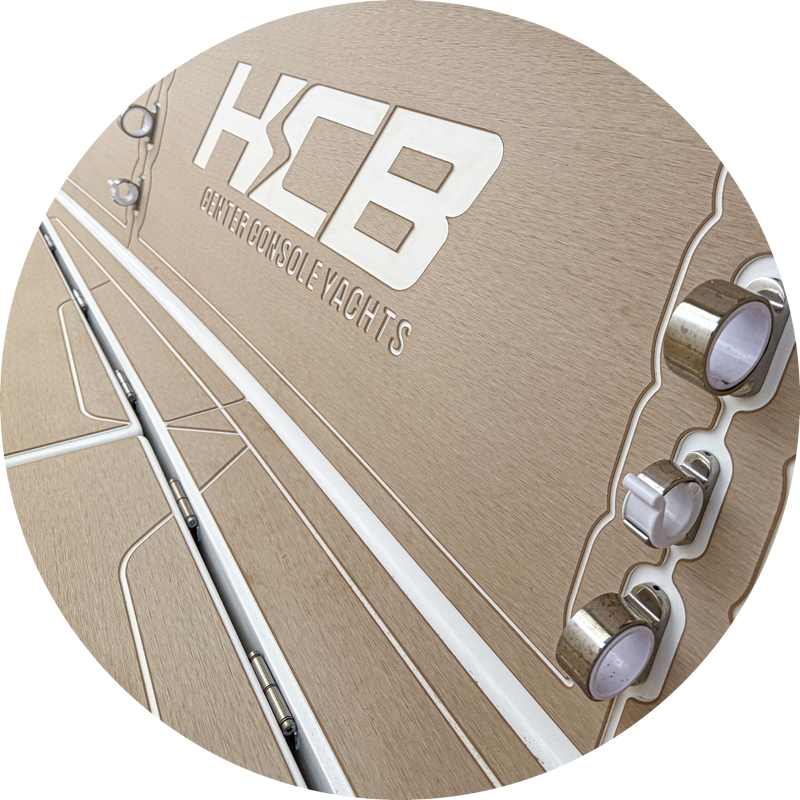 Close up view of DEKit's E-DEK PRO sea deck product line on an HCB yacht